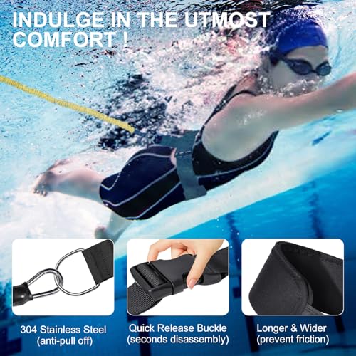 Swimming Belt for Pool, Swimming Aid Adult Pool, Swimming Belt Pool Adults, Swimming Resistance Belt with 2.5-7.5 m Adjustable Swimming Rope for Any Swimming Pool Without Countercurrent System