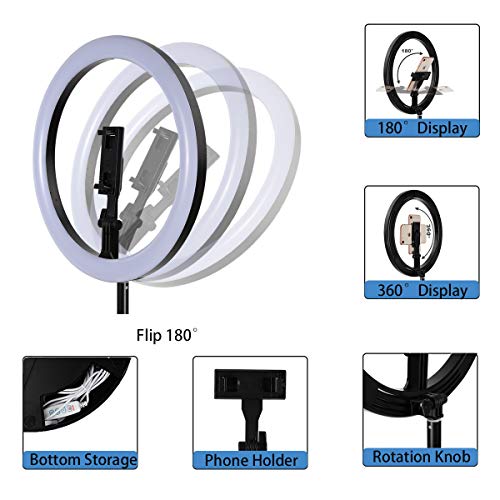 Ring Light with Stand Selfie LED Ring Light for iPhone Desktop and Floor-Standing Portable Dimmable 11.4\'\' Light Ring with Phone Holder, for Live Streaming YouTube Makeup TikTok