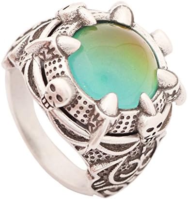 Mood Ring Antique Sterling Silver Finish Handmade Mood Stone Unique Cool Skull Claw Pattern for Men