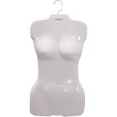 SSWBasics Hanging Female Mannequin Torso, White Plastic Form with Hook | Pin and cinch tops and swimwear on the shatterproof open-back shell that hangs or lays flat against displays.