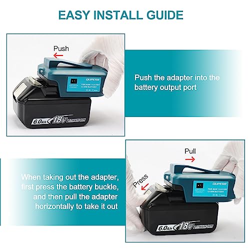 QUPERR ADP05 USB Battery Adapter Compatible with Makita Batteries 18V/14.4V | With USB-A and USB-C charging ports, 12V DC output and built-in LED work light (adapter only)