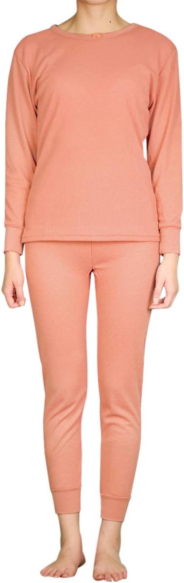 Wuhou Women's 100% Cotton Thermal Underwear Two Piece Long Johns Set-XL-White