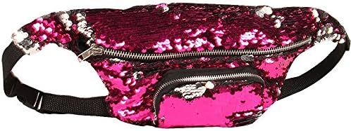 YuKing Unisex Mermaid Sequins Fanny Waist Pack Double Color Beach Waist Bag Casual Sport Outdoor Travel Crossbody Bags (Rose/Silver)