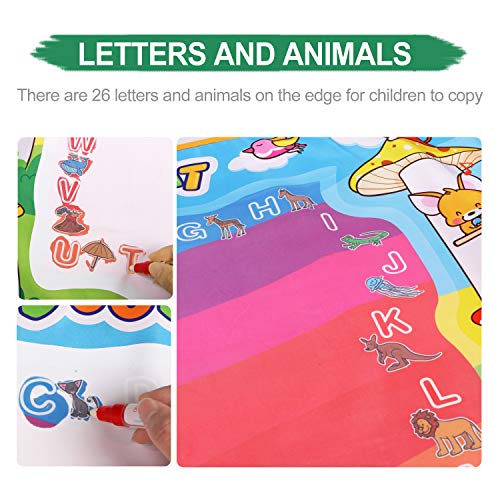 Miserwe Large Aqua Doodle Mat Water Writing Doodle Drawing Mat Neon Colors Board, with 25 Pack Drawing Accessories for Kids Toys Toddlers Educational Girls Boys Size 39.3" X 27.5"