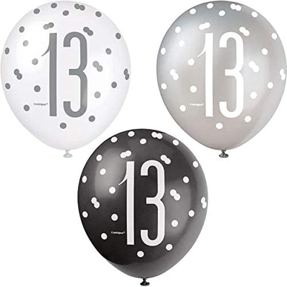 Stunning 13 th Birthday Black Glitz Latex Balloons (30cm) - Perfect for Memorable Milestone Party Decor - 6ct