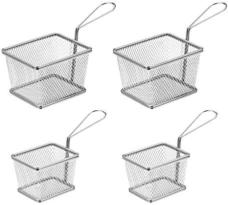 4 Pack - Meldarin Stainless Steel Mini French Fry Serving Basket for Restaurants & Parties, Great Portion Sizes for Both Adults and Kids (5 inch x 2, 4 inch x 2)