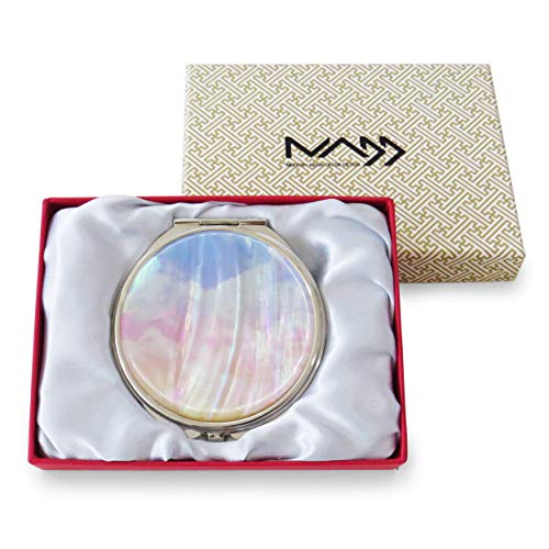 Makeup-Compact-Purse-Mirror-Mother-of-Pearl-Metal-Round-Double-Sided-Folding-Magnify-Clouds-Color-Gradation