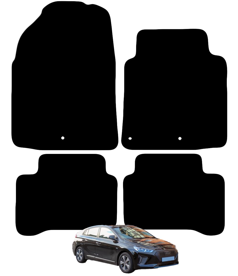 Carsio Carpet Car Mats For Hyundai Ioniq 2016 to 2020 4 Piece Set Tailored Fit Floor Mat Complete Accessory Black Custom Fitted - All Weather, Anti-Slip Backing & Black Trim
