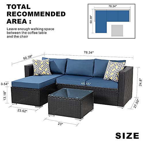 Walsunny Patio Furniture Set 3 Piece Outdoor Sectional Patio Sofa, All Weather Wicker Rattan