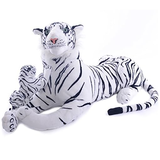VERCART 43 inches Giant Realistic Stuffed Tiger Animals Soft Plush Toy White Tiger for Kids Birthday Gifts (with A Small Tiger)