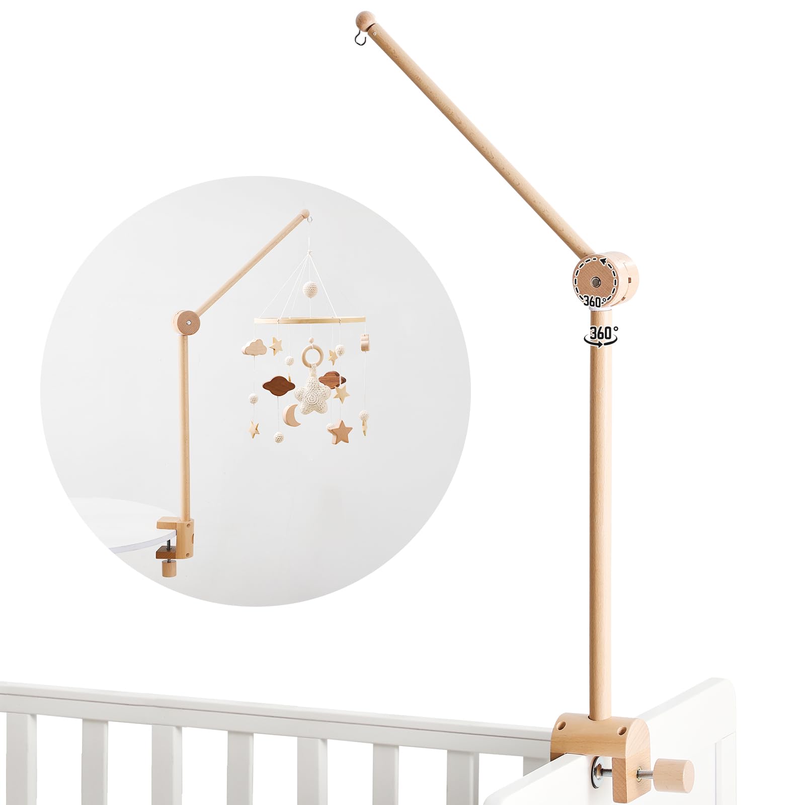 Photo 1 of Baby Crib Mobile Arm - Wooden Mobile Arm with Height Adjustable?360° Rotatable Upgraded Arched Base Nursery Mobile Holder for Crib Mobile Hanger Baby Crib Attachment Nursery Decor