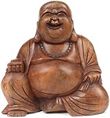 Purity Style Large Wooden Laughing Buddha Statue Handcrafted Fair Trade 17cm view 1