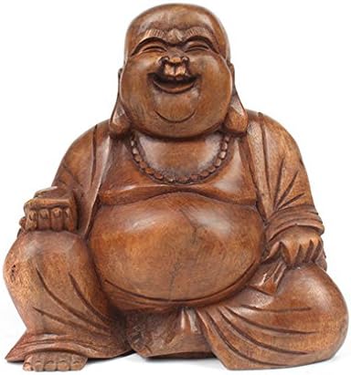 Purity Style Large Wooden Laughing Buddha Statue Handcrafted Fair Trade 17cm