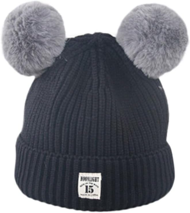 Kollmert Kids Baby Boy Girl Cute Ball Cap Keep Warm Winter Hats Knitted Wool Hemming (Black)
