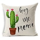 Colorxy Decorative Throw Pillow Covers Please Hug Me Cactus Funny Quote Cotton Linen Cushion Covers Home Decor Gift 18 x 18 inch