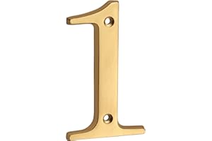 HASWARE House Number Sign 4 inch (10 cm) Polished Brass Finish Stylish Curvy Modern Door Numbers Signage Plaque Street Home Address Numerals(1, Brass)