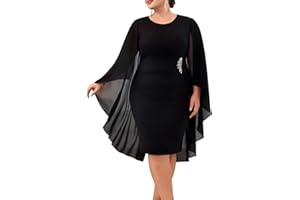 Hanna Nikole Womens Plus Size Chiffon Cape Dress Crew Neck Wedding Guest Dresses Ruched Bodycon Cocktail Pencil Dress