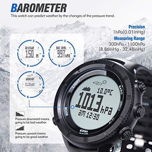 EZON Men's Hiking Outdoor Sports Watch with Altimeter Barometer Compass Thermometer Waterproof