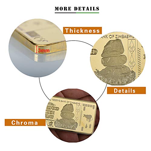 Zimbabwe 100 Trillion Dollars Gold Foil Plated Bullion Gold Bar, A Unique Gift for Zimbabwe Collectors, Men, Boyfriend, Father, Colleague, Workers, Friends