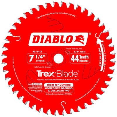 Freud D0744CD 7.25 in. x 44 Tooth x 0.38 in. Arbor Composite Decking Blade