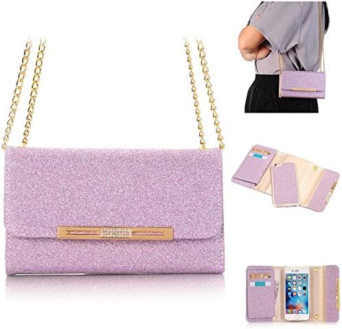 XGUO 2-in-1 Bling Luxury Diamond Handbag Wallet iPhone Cases Cover with Credit Card Cash Slots Shoulder Strap Clutch Bag For iPhone 7(iPhone 7,Purple)