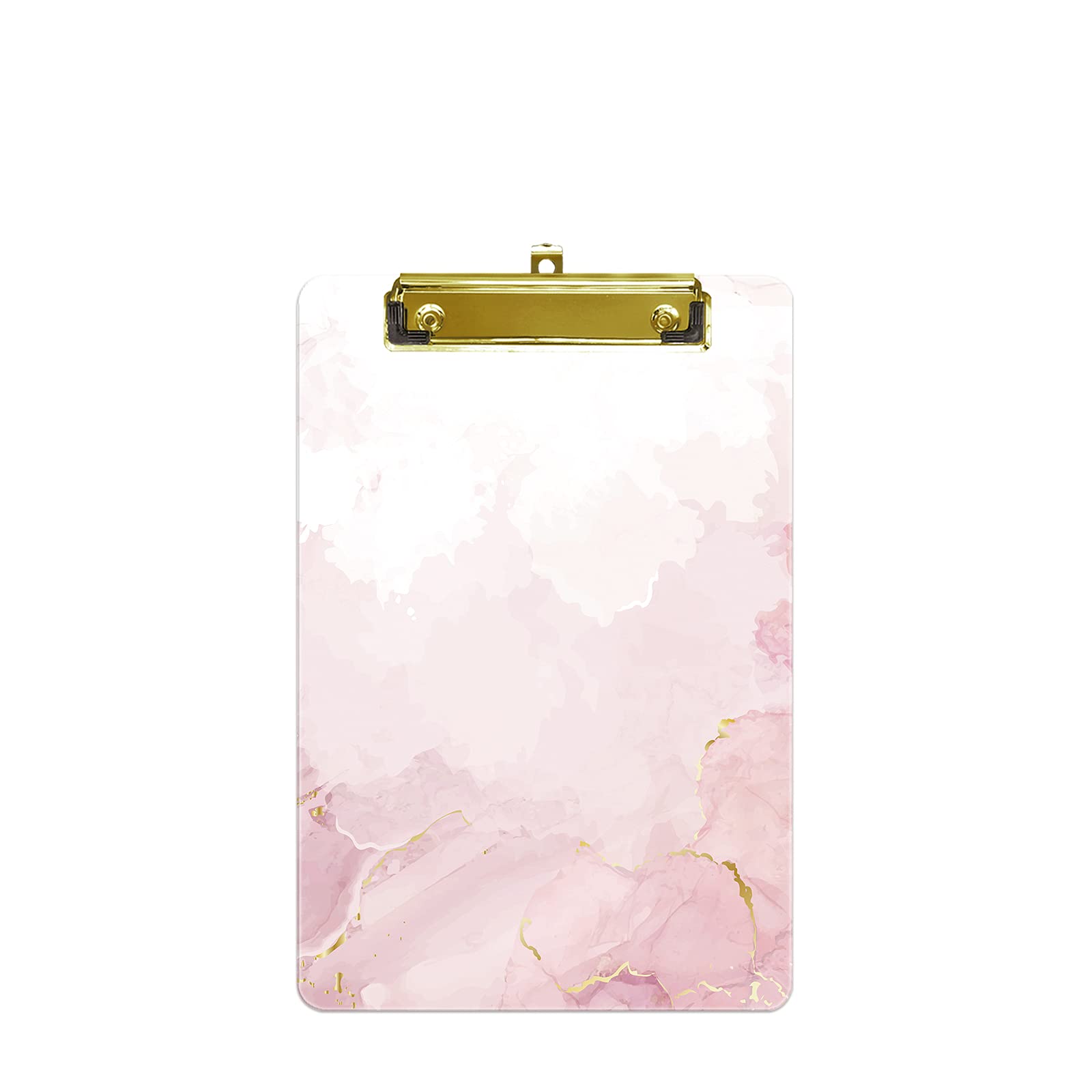 Hnogri Small Plastic Clipboard, Fashion Design A5 Size Memo Clipboards for Students, Kid, Women, Office, School, Low Profile Clip, Cute Custom Pattern, Mini Clipboard Size 6" x 9", Dream Pink