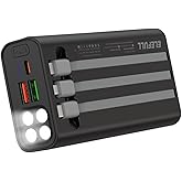 50000mAh Portable Charger, Built-in Cable 22.5W QC 3.0 PD USB C Power Bank, Fast Charging with, LED Flashlight, External Mobile Phone Batteries Compatible with iPhone (Black2, 50000, Milliamp Hours)