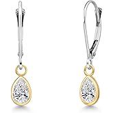 Gem Stone King 14K Two Tone Gold Gemstone Birthstone Leverback Dangle Earrings for Women | Pear Shape 6X4MM | Gold Jewelry for Her Mom Wife