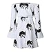 Ouduokiya Women Sexy Flower Print Long Sleeve Off Shoulder Short Dress