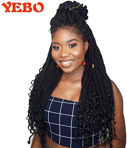 Goddess faux locs crochet hair crochet locs curly ends with Handmade Dreadlock reggae hair dreadlock extensions 20 inch(6 packs 1B)