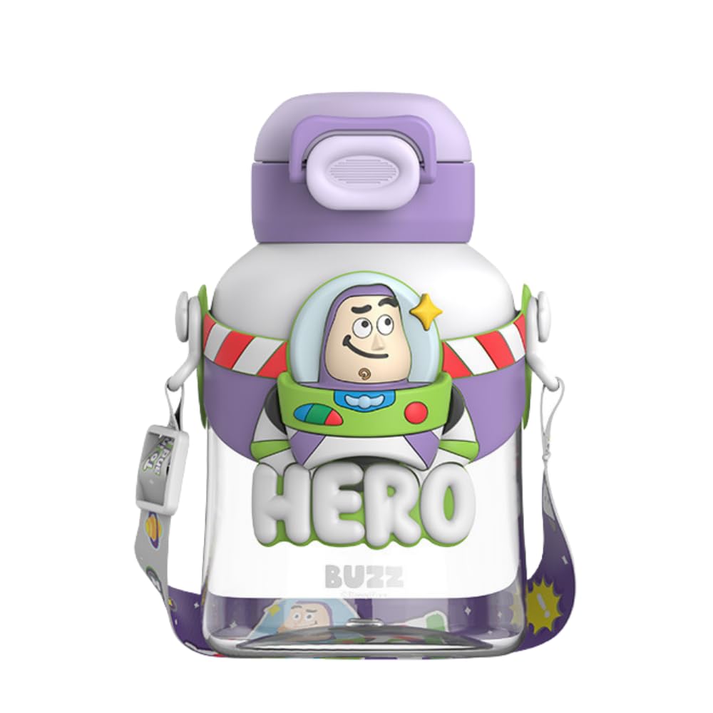 FEIFEI'S BOW Spider Water Bottle Reusable Kids 520ml PP with Two Lids Leak Proof with straw Lid BPA Free Drinking bottle (Buzz)