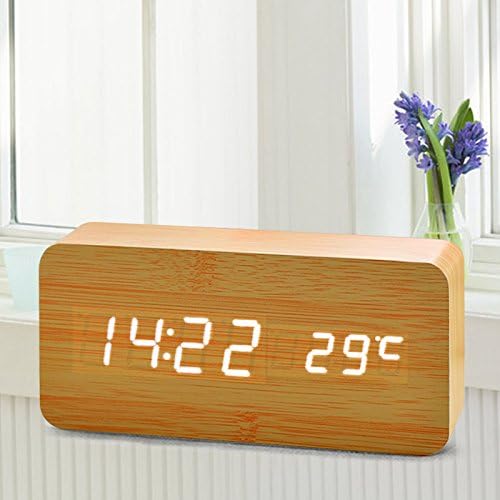 [Newest 2017 Model] Wooden Digital Alarm Clock, Warmhoming Acoustic Control Clock with Time Temperature and Voice Control, Perfect for Home &amp; Travel
