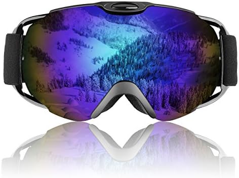 Ski Goggles, OTG Frameless Snowboard Glasses with Adjustable Longer Strap for Men, Women &amp; Youth - Interchangeable Lens &amp; 100% UV400 Protection (Blue)