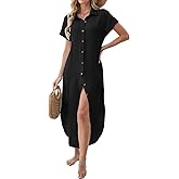 Halife Women's Swimsuit Coverup Long Maxi Button Down Summer Beach Bikini Bathing Suit Cover Up Dress