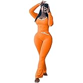 HBQ 2 Piece Sets For Women Casual Contrast Binding Crop Top and Flare Pants Lounge Sets Tracksuit