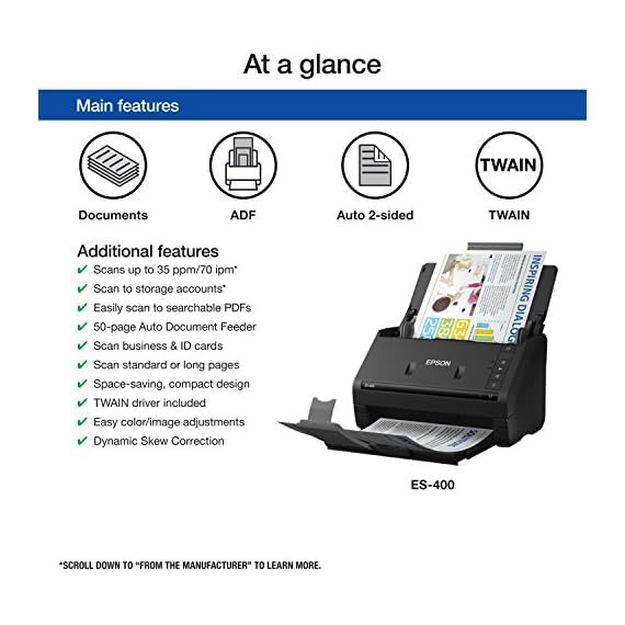 Epson WorkForce ES400 Color Duplex Document Scanner for PC and Mac