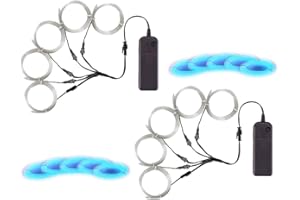 KALAKILA El Wire Ice Blue, 2 PackNeon Rope Strip Lights Neon Glow Electroluminescent Wire 5 in 1 Meter for Halloween, Christmas Party, DIY Decoration…