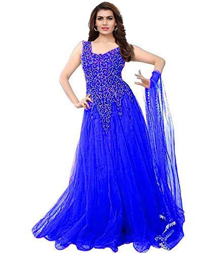 florence women's net blue party wear designer semi-stitched gown(gc008-new)