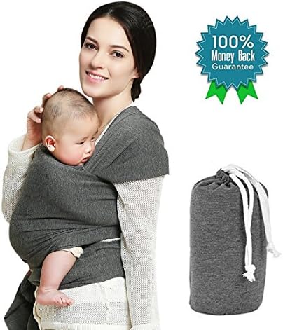 Baby Wrap Carrier Sling, Infant Wrap Baby Carrier Breastfeeding Sling Stretchy Cotton Baby Shower Gift up to 35 lbs for Infants Toddlers and Newborns (Dark Gray)