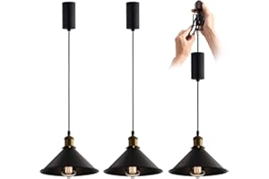 mirrea H-Type Matte Black Track Lighting Pendant with E26 Socket, Black Mini Cone Shade, Adjustable Hanging Fixture for Kitchen, Dining, Bar Lighting, Pack of 3