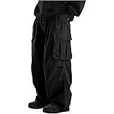 OYOANGLE Men's Drawstring Elastic Waist Flap Pockets Streetwear Baggy Cargo Pants Joggers Hiking Trousers
