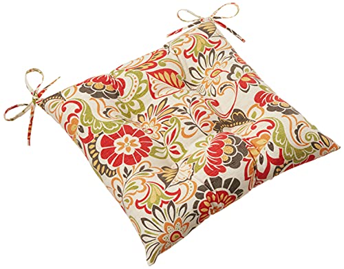 Pillow Perfect Bright Floral Indoor/Outdoor Chair Seat Cushion Ties Wendbar, Wetter-und lichtbeständig, Grün/Rot Zoe, 18.5" x 19", 2