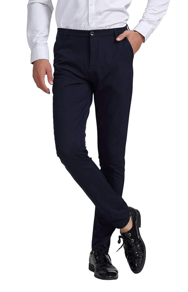 plaid&plain men's stretch dress pants slim fit skinny suit pants