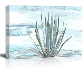 Canvas Print Wall Art - Aloe on Blue Retro Style Background - Gallery Wrap Modern Home Art | Ready to Hang - 12x18 inches