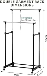 raxter Heavy Duty Garment Rack Adjustable Single Double Rail with Wheels view 3