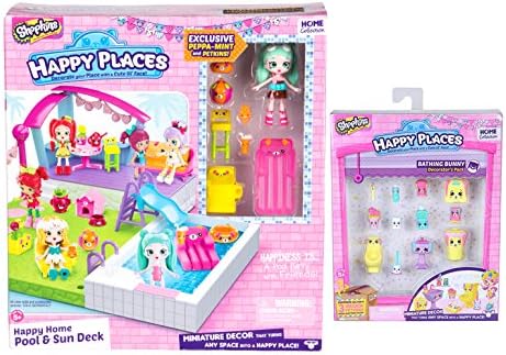 Shopkins Happy Places (Set Of 2) Pool And Sun Deck Playset and Bathing Bunny Decorator Pack