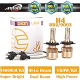 Car LED Headlight Bulbs H4 HB2 9003, 16000 Lumen 6000K White Super Bright Motorcycle High Beam / Low Beam / Fog Lights / Daytime Running Light Replacement Bulbs Kit (Package of 2)
