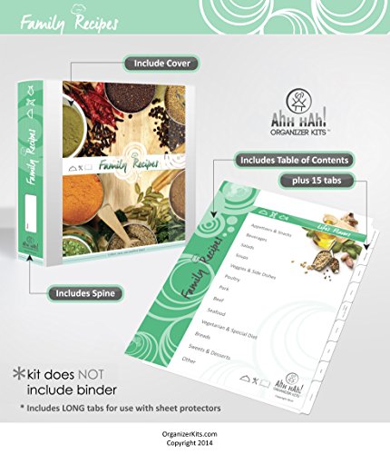 Ahh Hah! Family Recipe Organizer Kits: LONG Index Tabs for Three-ring Binder with Cover