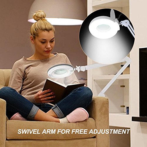 LED Magnifying Lamp,8X LED Magnifier Lamp with Clamp Swivel Arm Adjustable Magnifying Light LED Beauty Manicure Tattoo Skincare Equipment (8X White)