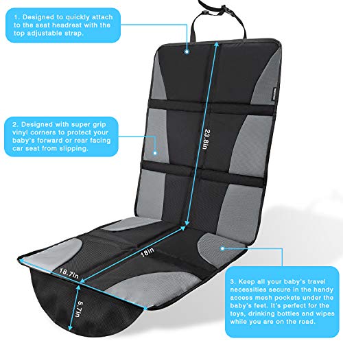 Car Seat Protector, Shynerk Auto Seat Cover Pad Under Baby Carseat, Anti-Slip, Waterproof Car Seat Mat Protector with Thickest Padding for Infants - Covers Great for Child & Baby Carseats, Dog Mats